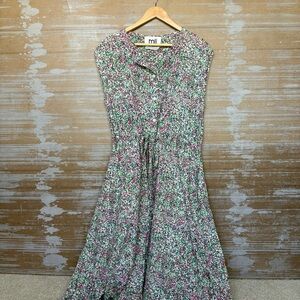 Mii Collection Floral Dot Tie Waist Dress 100% Cotton Preppy Oversize Womens XS